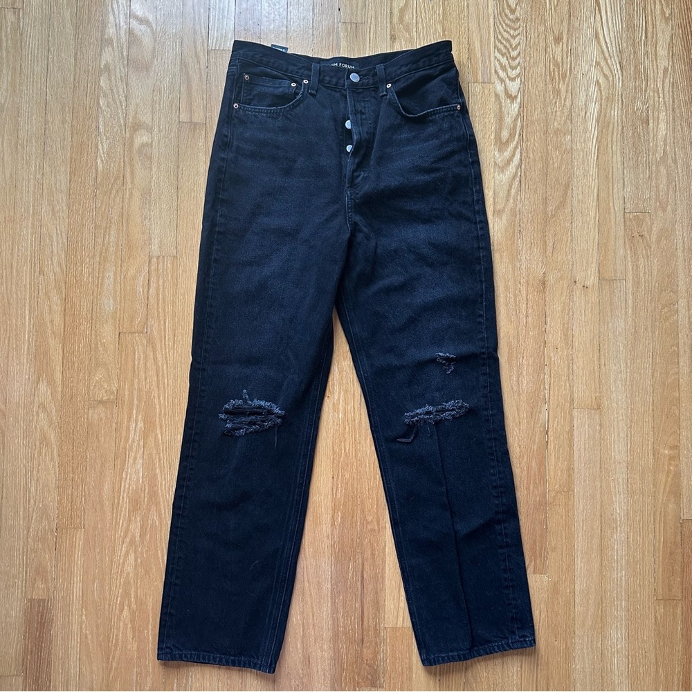 Aritzia Denim Forum Black The Joni High Rise Distressed Loose Jean 27